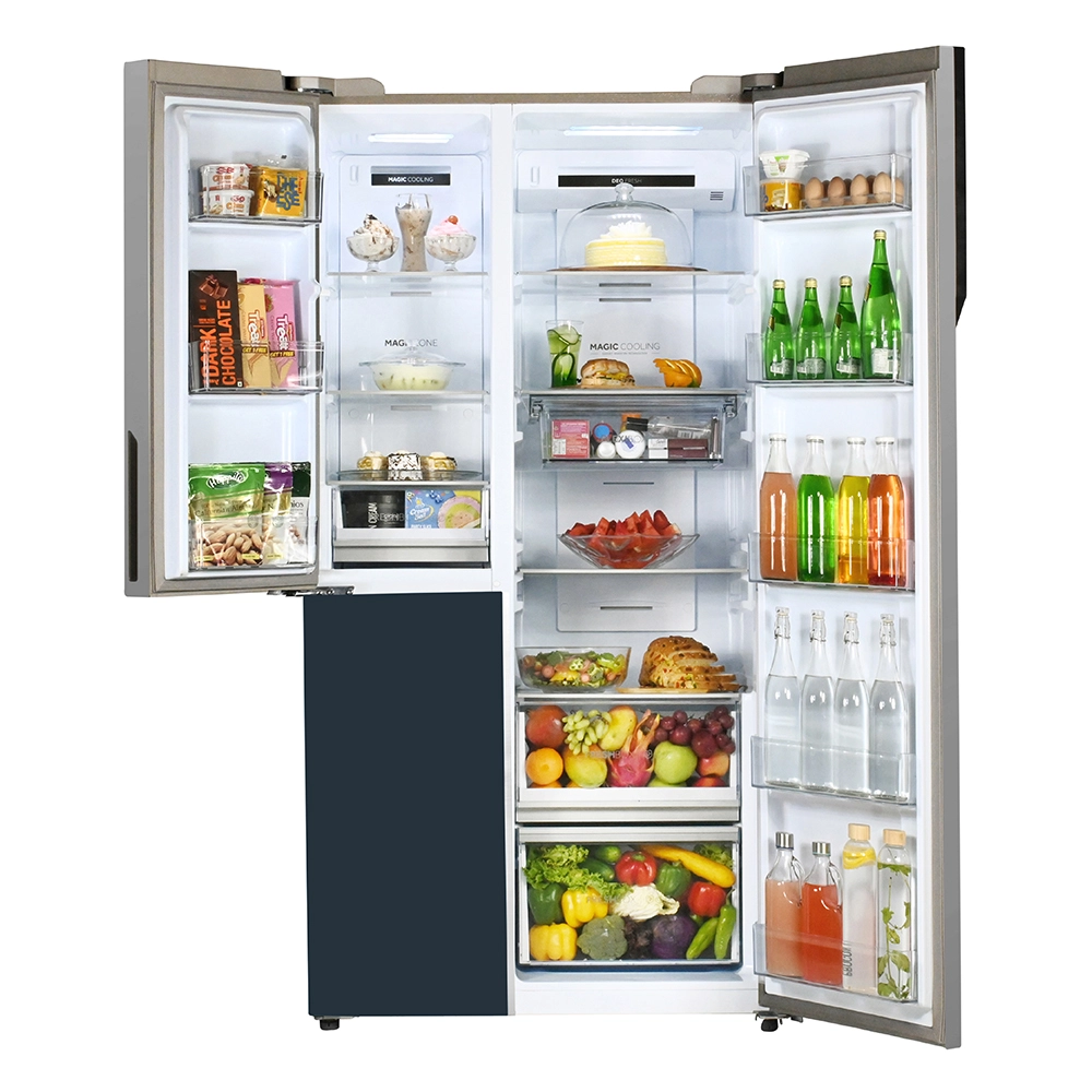 Haier Vogue Series 598L , Grey Onlyx Glass Finish 3 Door Convertible Side By Side Refrigerator HRT-683GOG